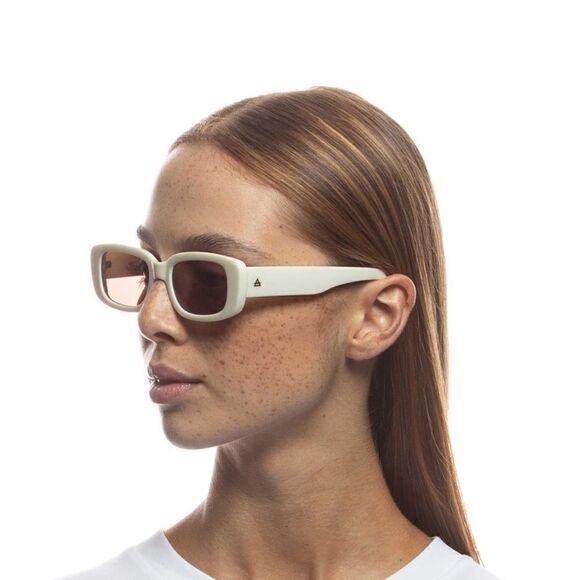 AIRE NWT Ceres V2 Rectangular Slim Sunglasses in Ivory White & Hazel Pink Tint - Picture 5 of 9